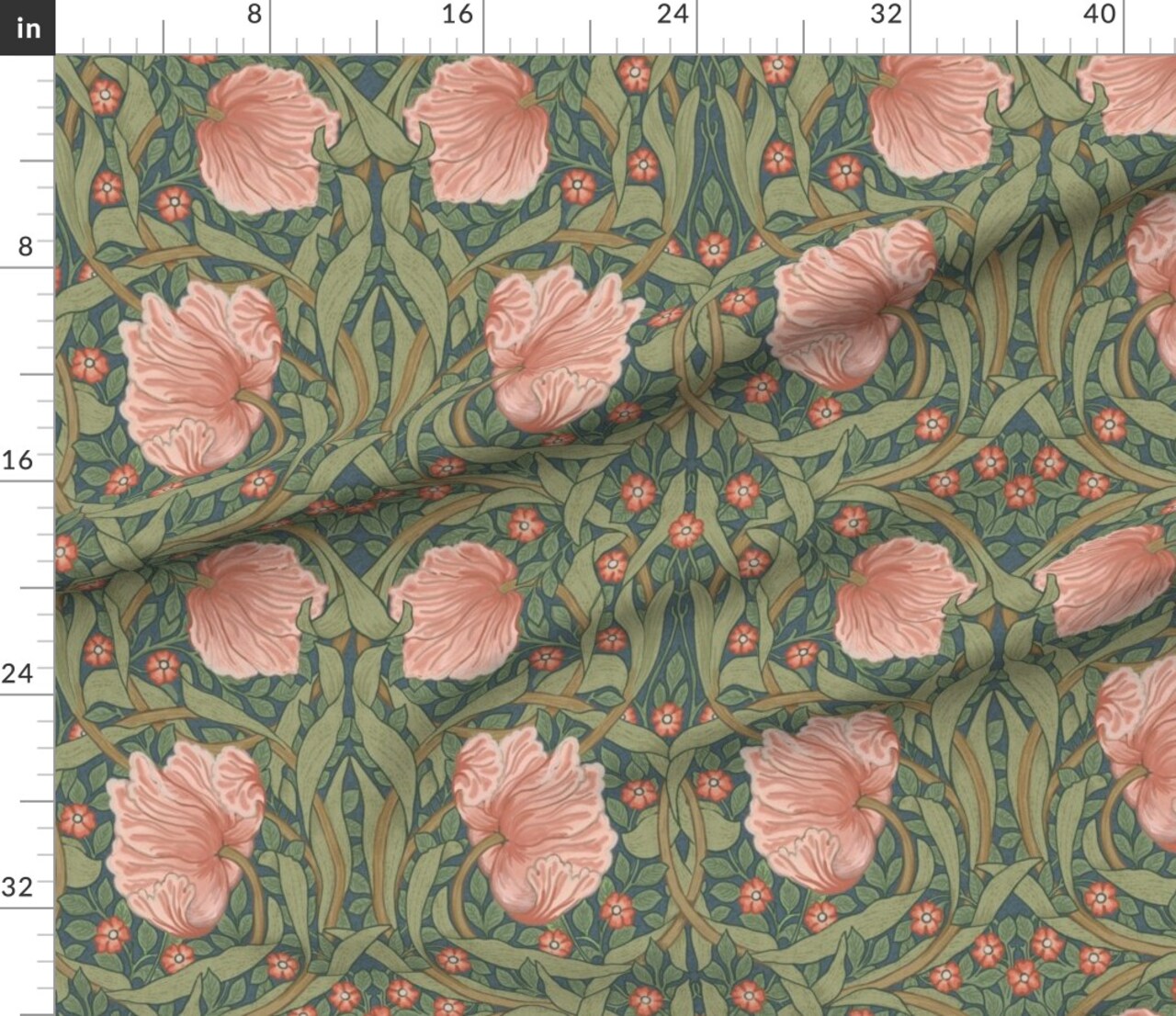 Various Fabrics by the Yard or Fat Quarter Pink Floral Green Botanical Victorian Garden William Morris Vintage Flower Leaves Art Nouveau Large Scale Custom Printed Fabric by Spoonflower
